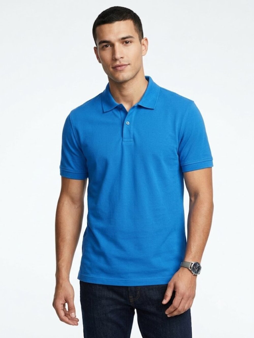 Calvin Klein Men's Golf Polo Shirt Blue Short Sleeve 2‑Button Collar SizeLarge